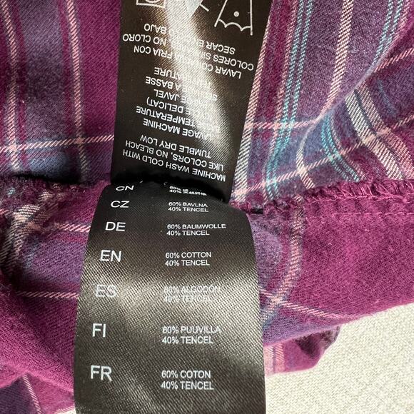 Kuhl Womens Flannel Shirt Long Sleeve 1/2 Snap Button Purple Teal Plaid Large - Picture 7 of 11